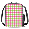 White Pink And Green Buffalo Plaid Print Crossbody Lunch Bag