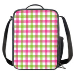 White Pink And Green Buffalo Plaid Print Crossbody Lunch Bag