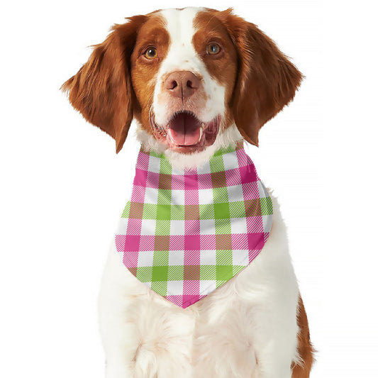 White Pink And Green Buffalo Plaid Print Dog Bandana
