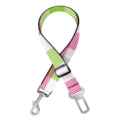 White Pink And Green Buffalo Plaid Print Dog Seat Belt