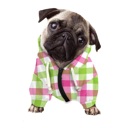 White Pink And Green Buffalo Plaid Print Dog Zip Up Hoodie