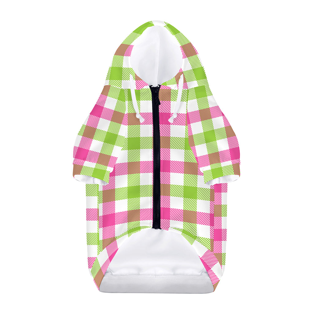 White Pink And Green Buffalo Plaid Print Dog Zip Up Hoodie