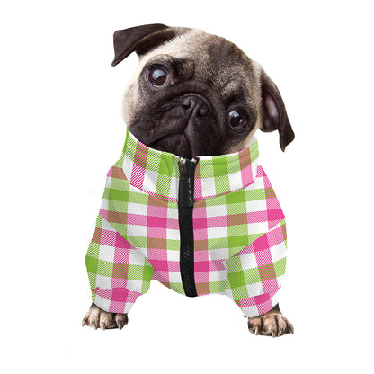 White Pink And Green Buffalo Plaid Print Dog Zip Up Jacket