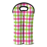 White Pink And Green Buffalo Plaid Print Double Neoprene Wine Tote