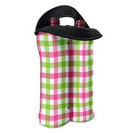 White Pink And Green Buffalo Plaid Print Double Neoprene Wine Tote