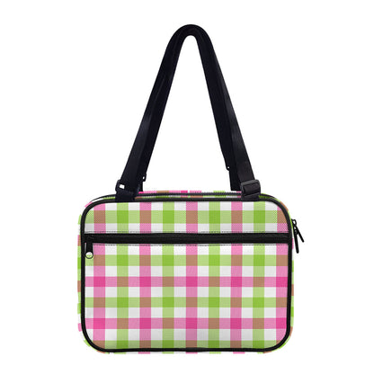White Pink And Green Buffalo Plaid Print Double Strap Bible Bag