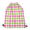 White Pink And Green Buffalo Plaid Print Drawstring Bag