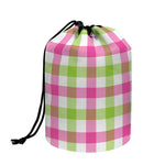 White Pink And Green Buffalo Plaid Print Drawstring Makeup Bag