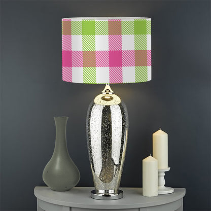 White Pink And Green Buffalo Plaid Print Drum Lamp Shade