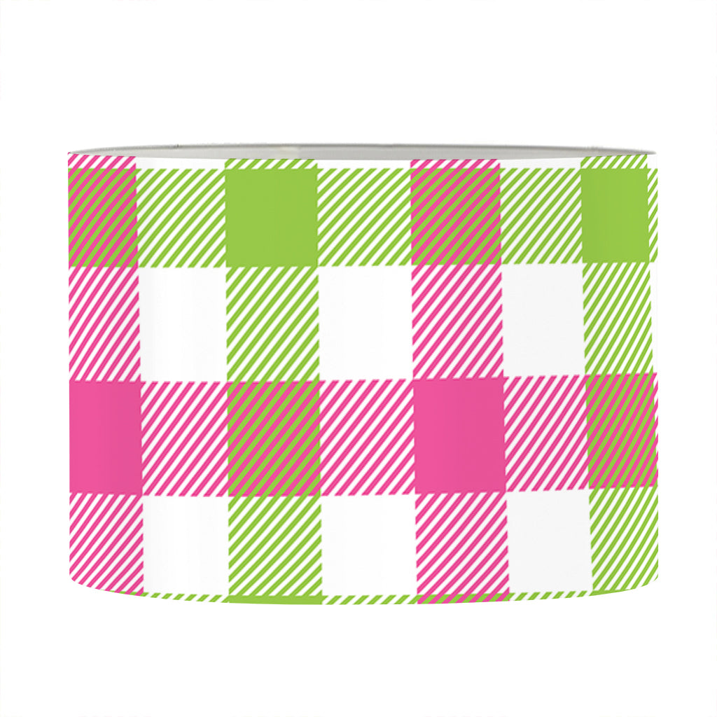 White Pink And Green Buffalo Plaid Print Drum Lamp Shade