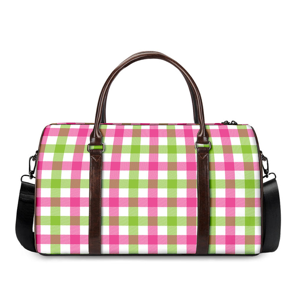 White Pink And Green Buffalo Plaid Print Duffle Bag