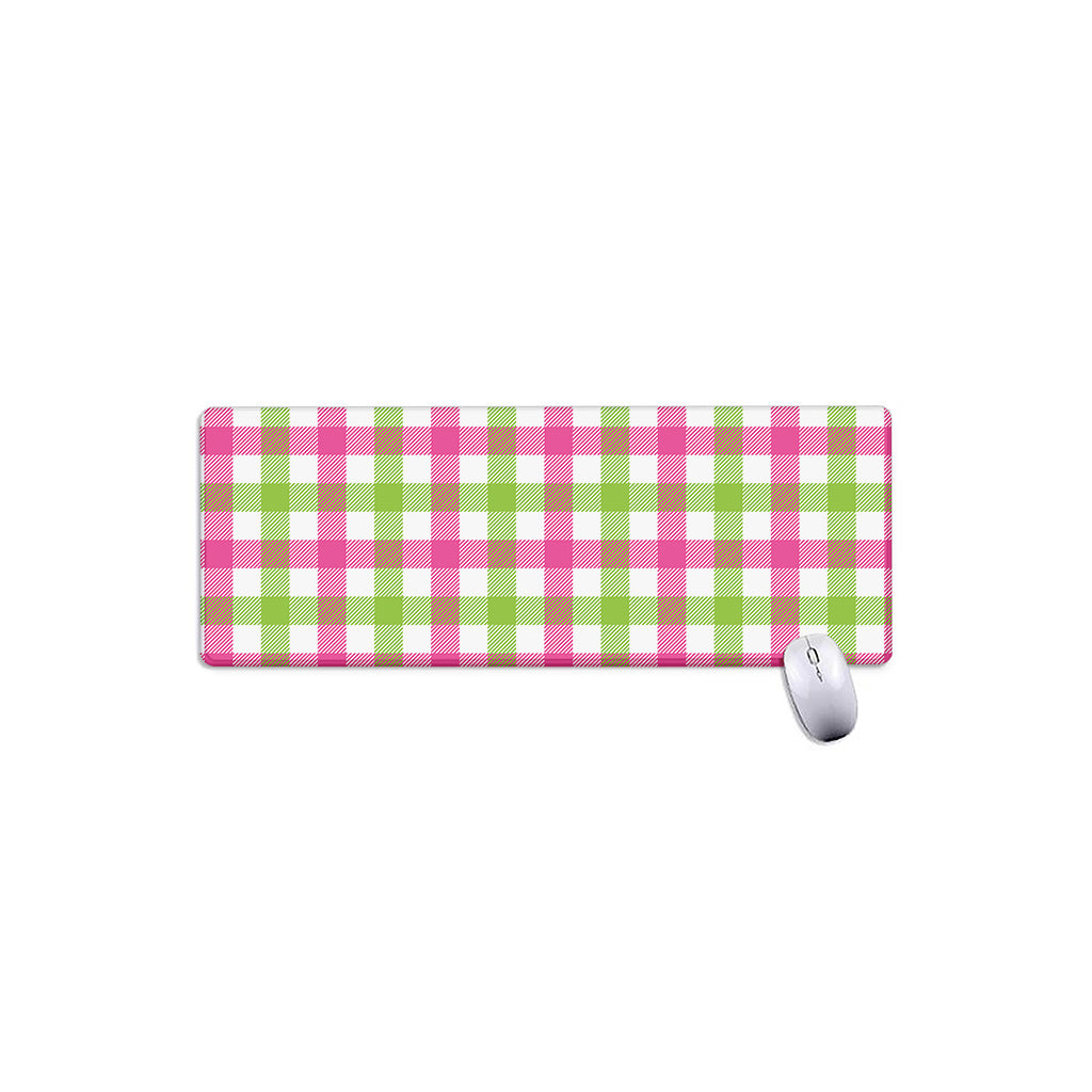White Pink And Green Buffalo Plaid Print Extended Mouse Pad
