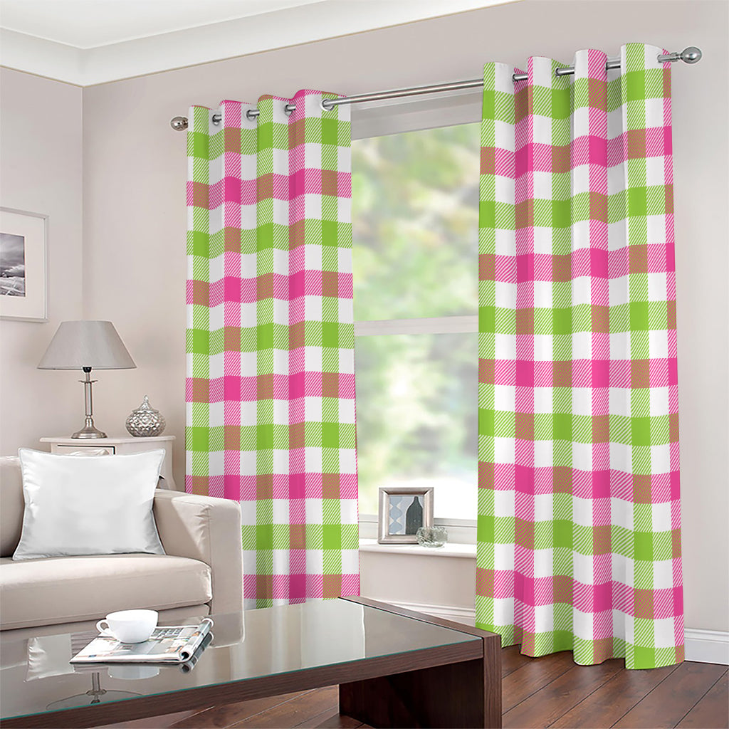 White Pink And Green Buffalo Plaid Print Extra Wide Grommet Curtains