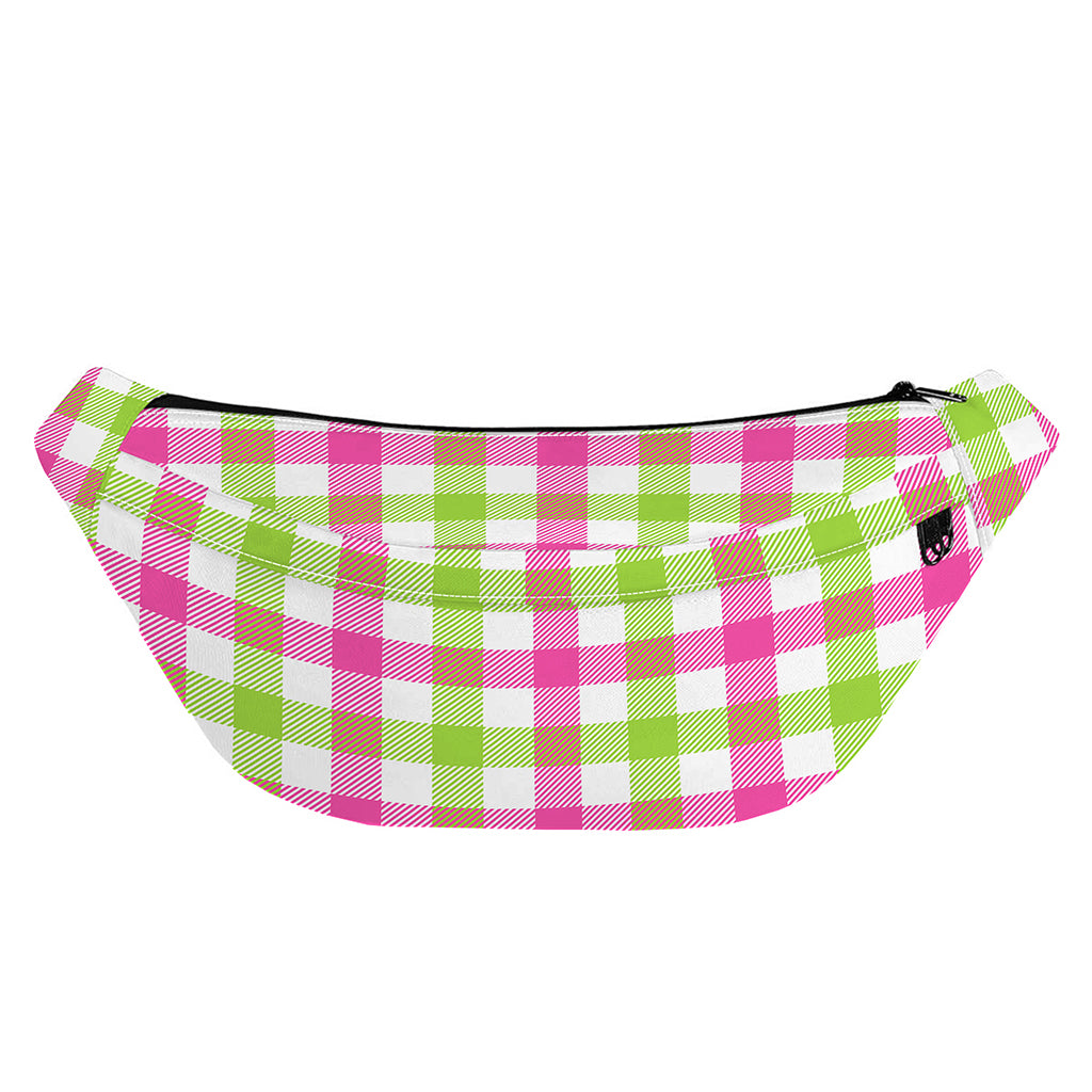 White Pink And Green Buffalo Plaid Print Fanny Pack