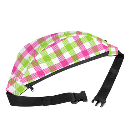 White Pink And Green Buffalo Plaid Print Fanny Pack
