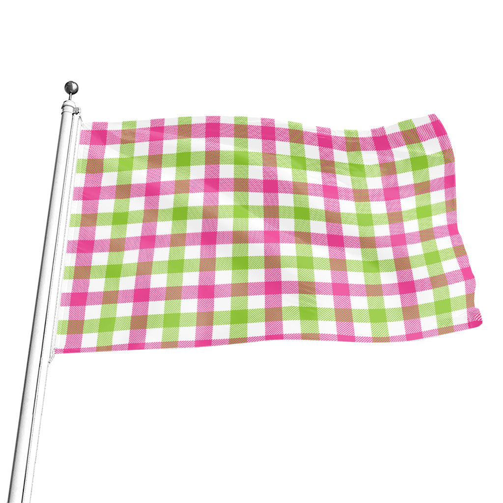 White Pink And Green Buffalo Plaid Print Flag