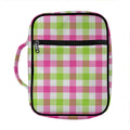 White Pink And Green Buffalo Plaid Print Front Pocket Bible Bag
