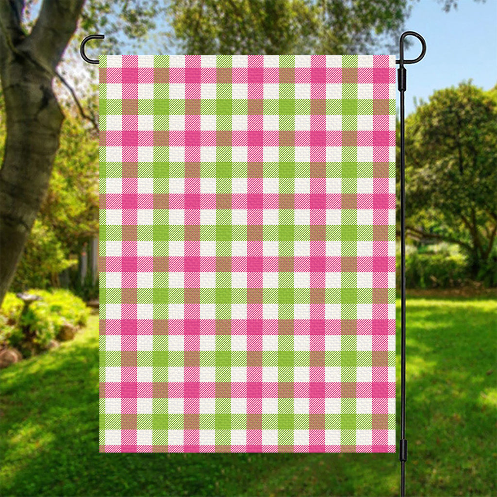 White Pink And Green Buffalo Plaid Print Garden Flag