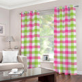 White Pink And Green Buffalo Plaid Print Grommet Curtains