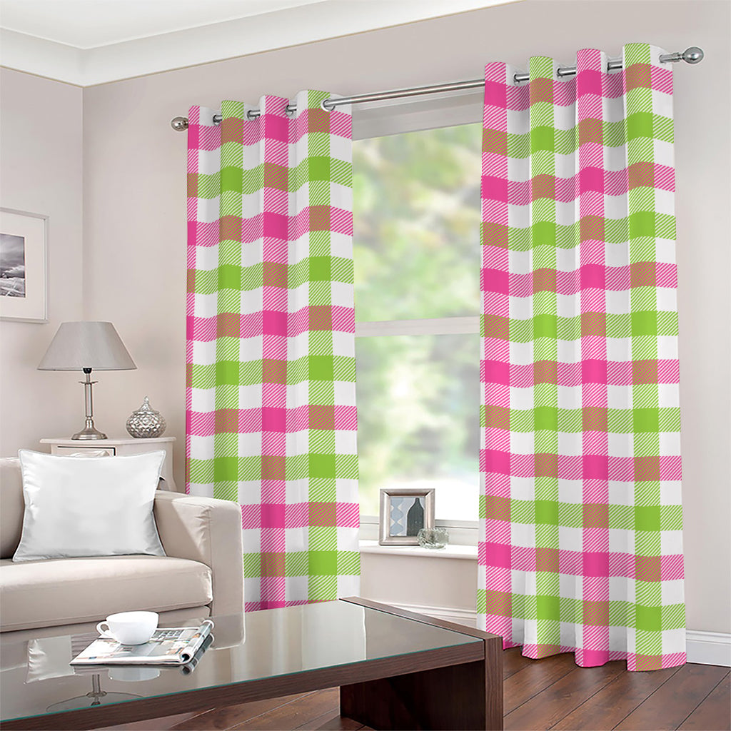White Pink And Green Buffalo Plaid Print Grommet Curtains