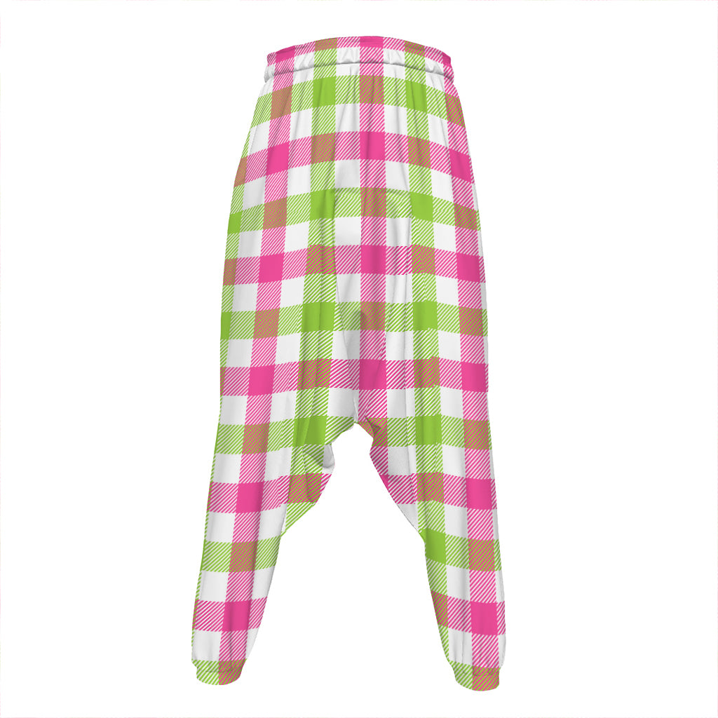 White Pink And Green Buffalo Plaid Print Hammer Pants