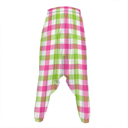 White Pink And Green Buffalo Plaid Print Hammer Pants