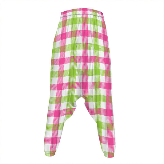 White Pink And Green Buffalo Plaid Print Hammer Pants