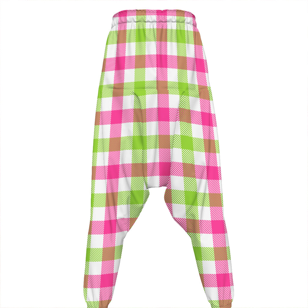 White Pink And Green Buffalo Plaid Print Hammer Pants