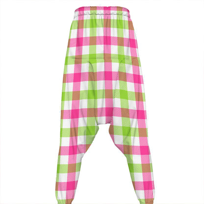 White Pink And Green Buffalo Plaid Print Hammer Pants