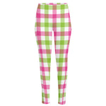 White Pink And Green Buffalo Plaid Print High-Waisted Pocket Leggings