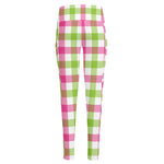 White Pink And Green Buffalo Plaid Print High-Waisted Pocket Leggings