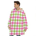 White Pink And Green Buffalo Plaid Print Hoodie Blanket