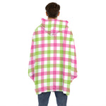 White Pink And Green Buffalo Plaid Print Hoodie Blanket
