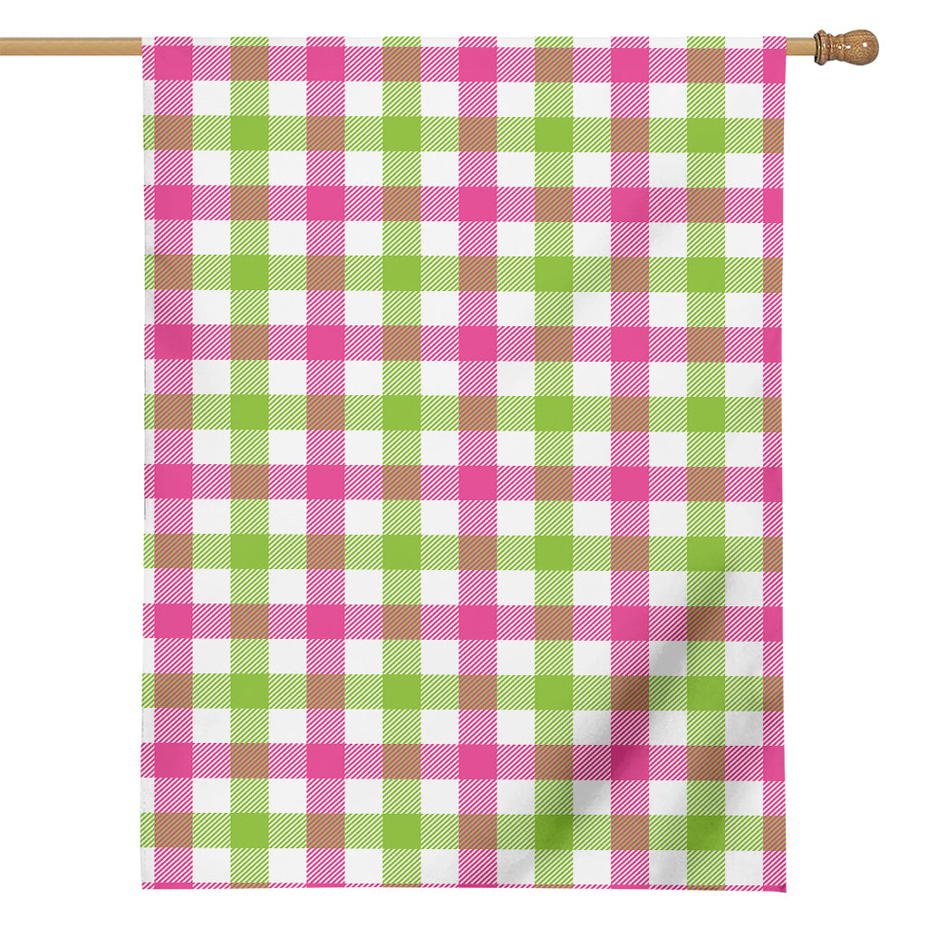 White Pink And Green Buffalo Plaid Print House Flag