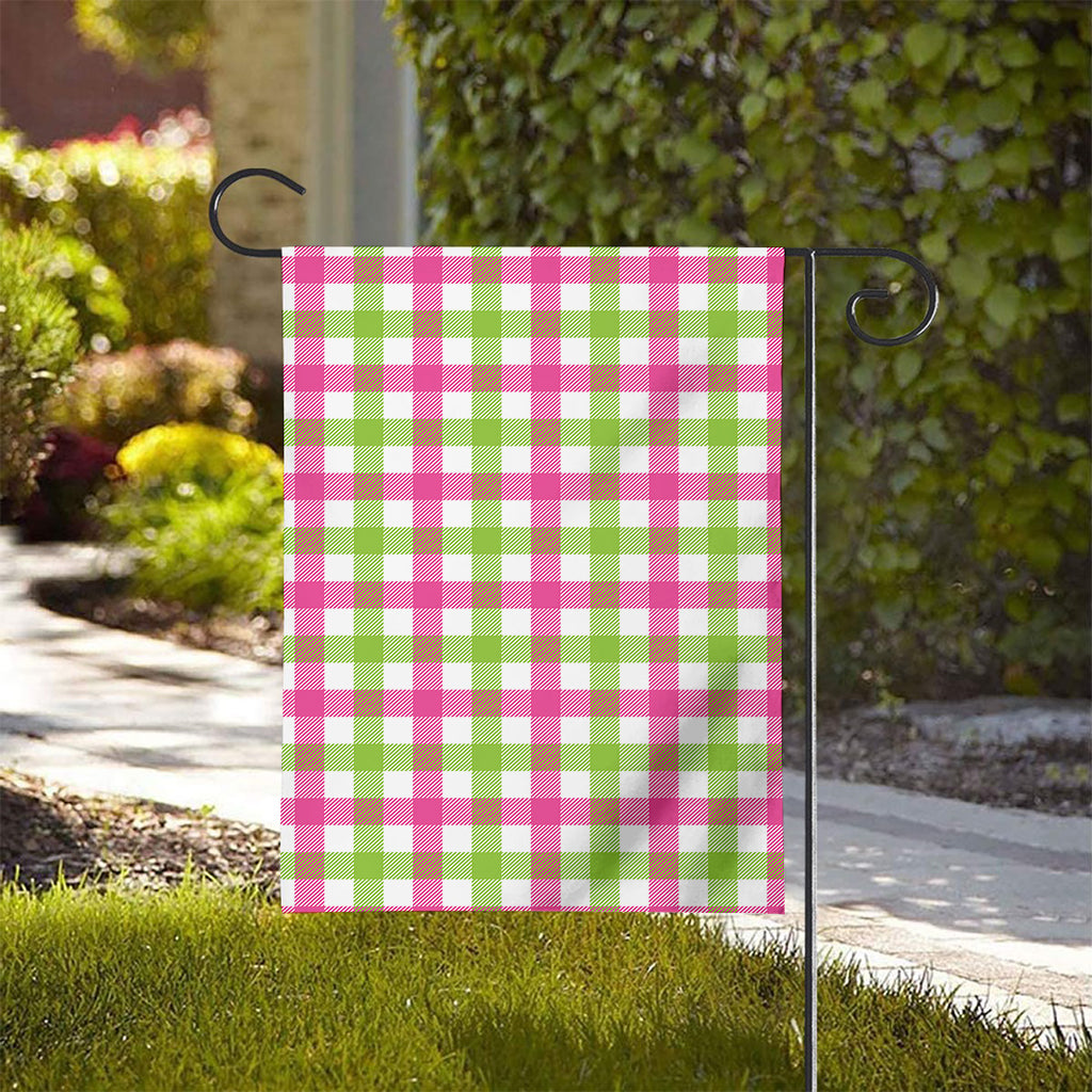 White Pink And Green Buffalo Plaid Print House Flag