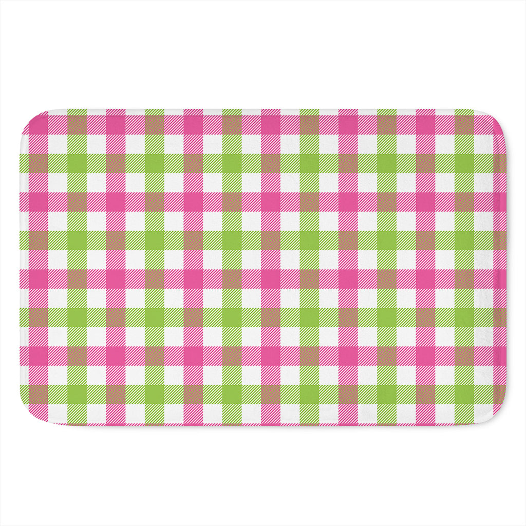 White Pink And Green Buffalo Plaid Print Indoor Door Mat