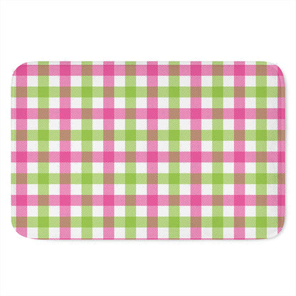 White Pink And Green Buffalo Plaid Print Indoor Door Mat