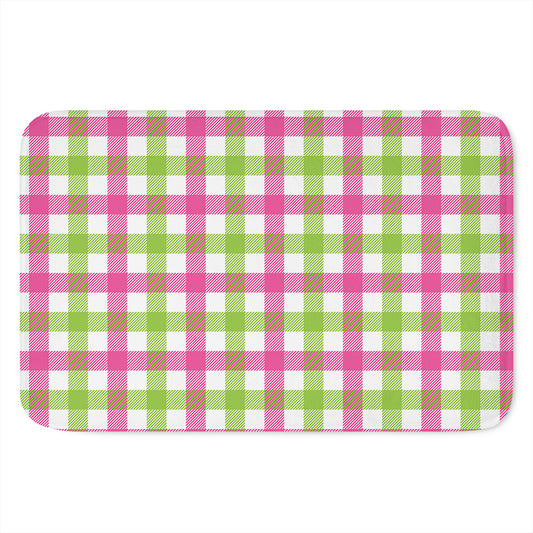 White Pink And Green Buffalo Plaid Print Indoor Door Mat