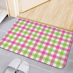 White Pink And Green Buffalo Plaid Print Indoor Door Mat