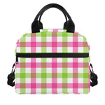 White Pink And Green Buffalo Plaid Print Insulated Lunch Bag