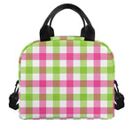 White Pink And Green Buffalo Plaid Print Insulated Lunch Bag
