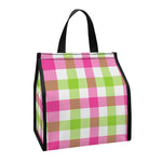 White Pink And Green Buffalo Plaid Print Insulated Lunch Tote
