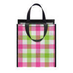 White Pink And Green Buffalo Plaid Print Insulated Lunch Tote