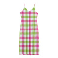 White Pink And Green Buffalo Plaid Print Jersey Midi Cami Dress