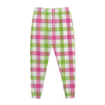 White Pink And Green Buffalo Plaid Print Jogger Pants