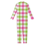 White Pink And Green Buffalo Plaid Print Jumpsuit