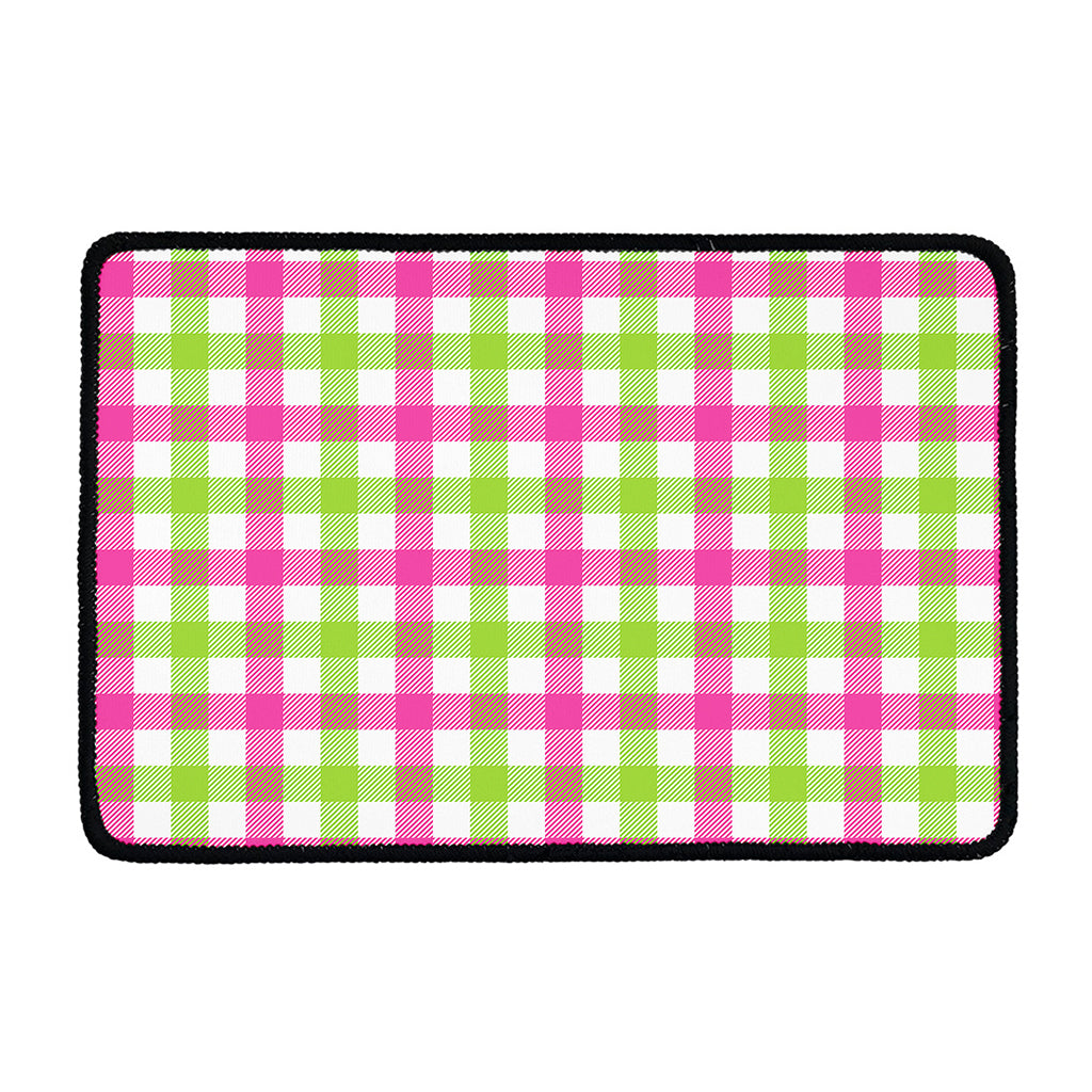 White Pink And Green Buffalo Plaid Print Kitchen Mat