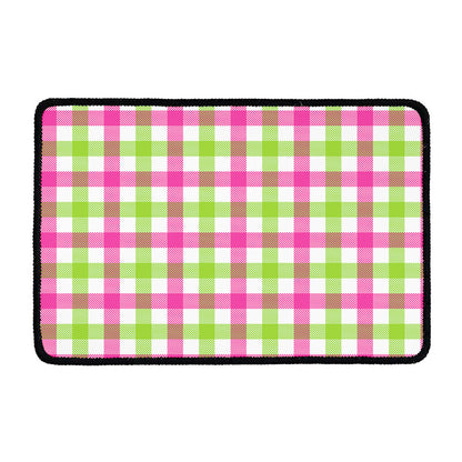 White Pink And Green Buffalo Plaid Print Kitchen Mat