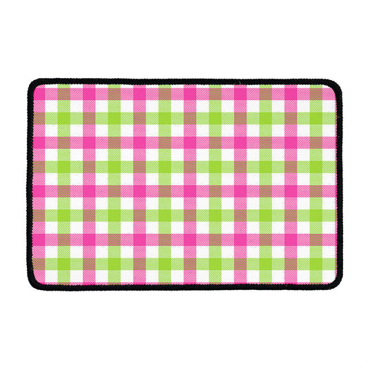 White Pink And Green Buffalo Plaid Print Kitchen Mat