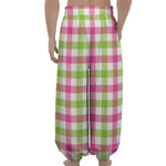 White Pink And Green Buffalo Plaid Print Lantern Pants